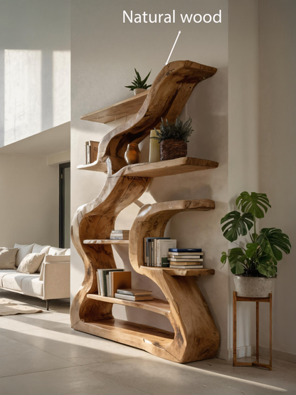 Organic Sculptural Bookshelf With Curved Design For Living Room
