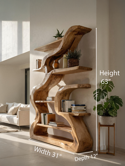 Organic Sculptural Bookshelf With Curved Design For Living Room