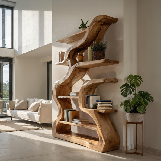 Organic Sculptural Bookshelf With Curved Design For Living Room