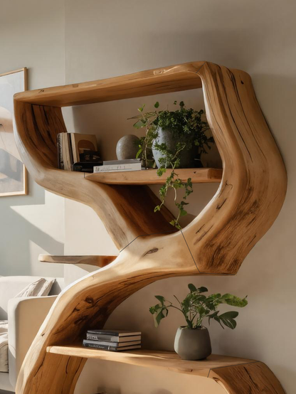 Modern Sculptural Bookshelf With S Shaped Design For Living Room