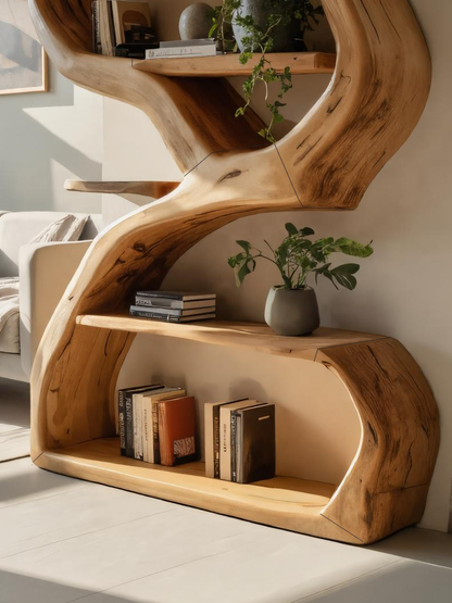 Modern Sculptural Bookshelf With S Shaped Design For Living Room