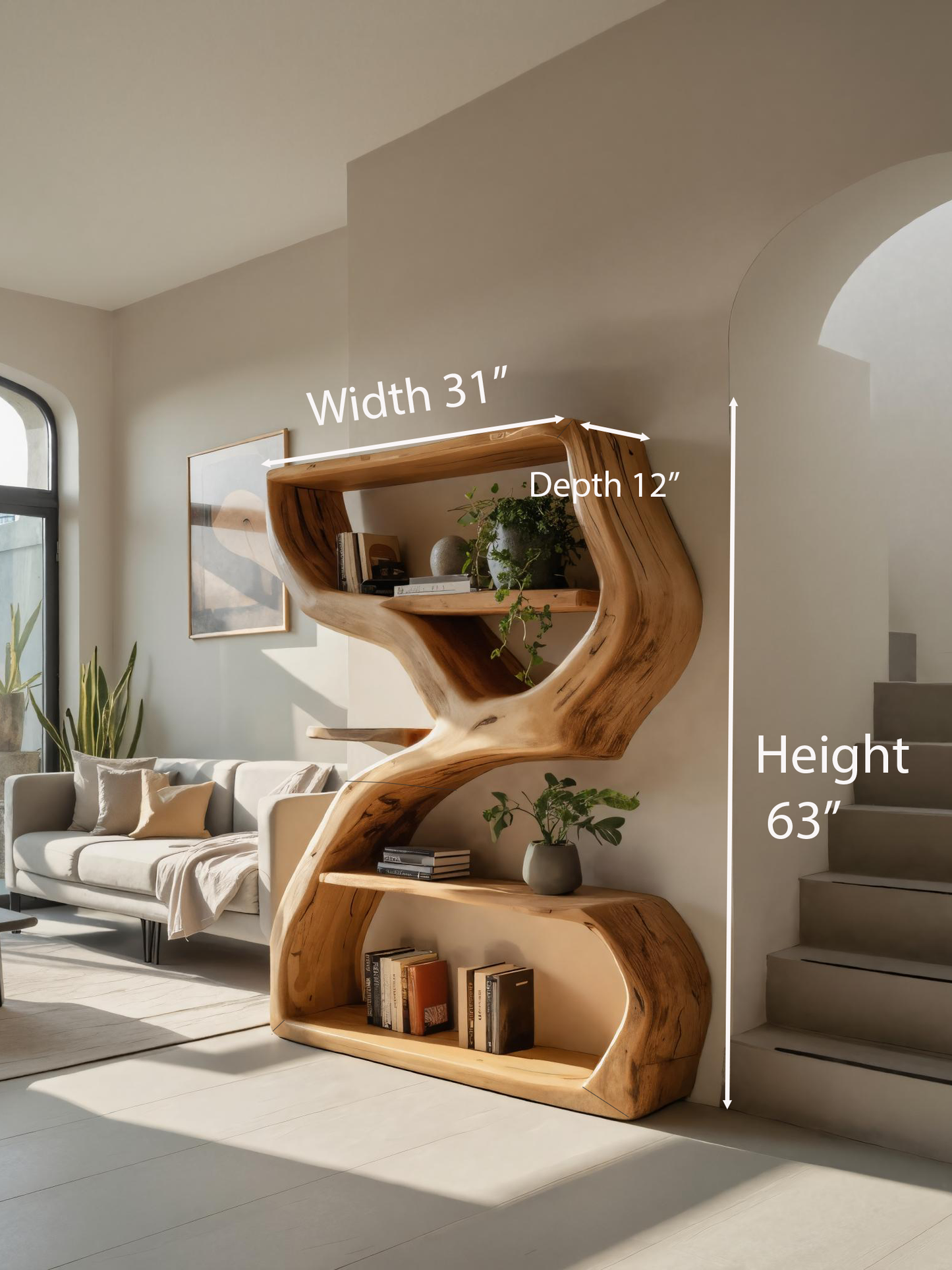 Modern Sculptural Bookshelf With S Shaped Design For Living Room