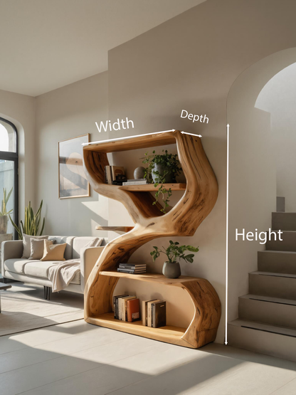 Modern Sculptural Bookshelf With S Shaped Design For Living Room