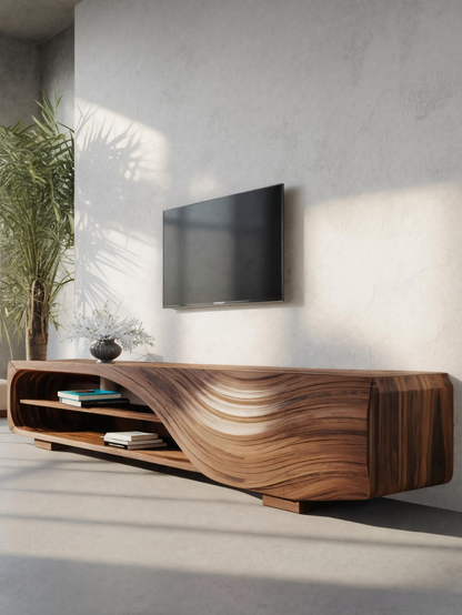 Modern TV Stand With Carved Wave Design For Living Room