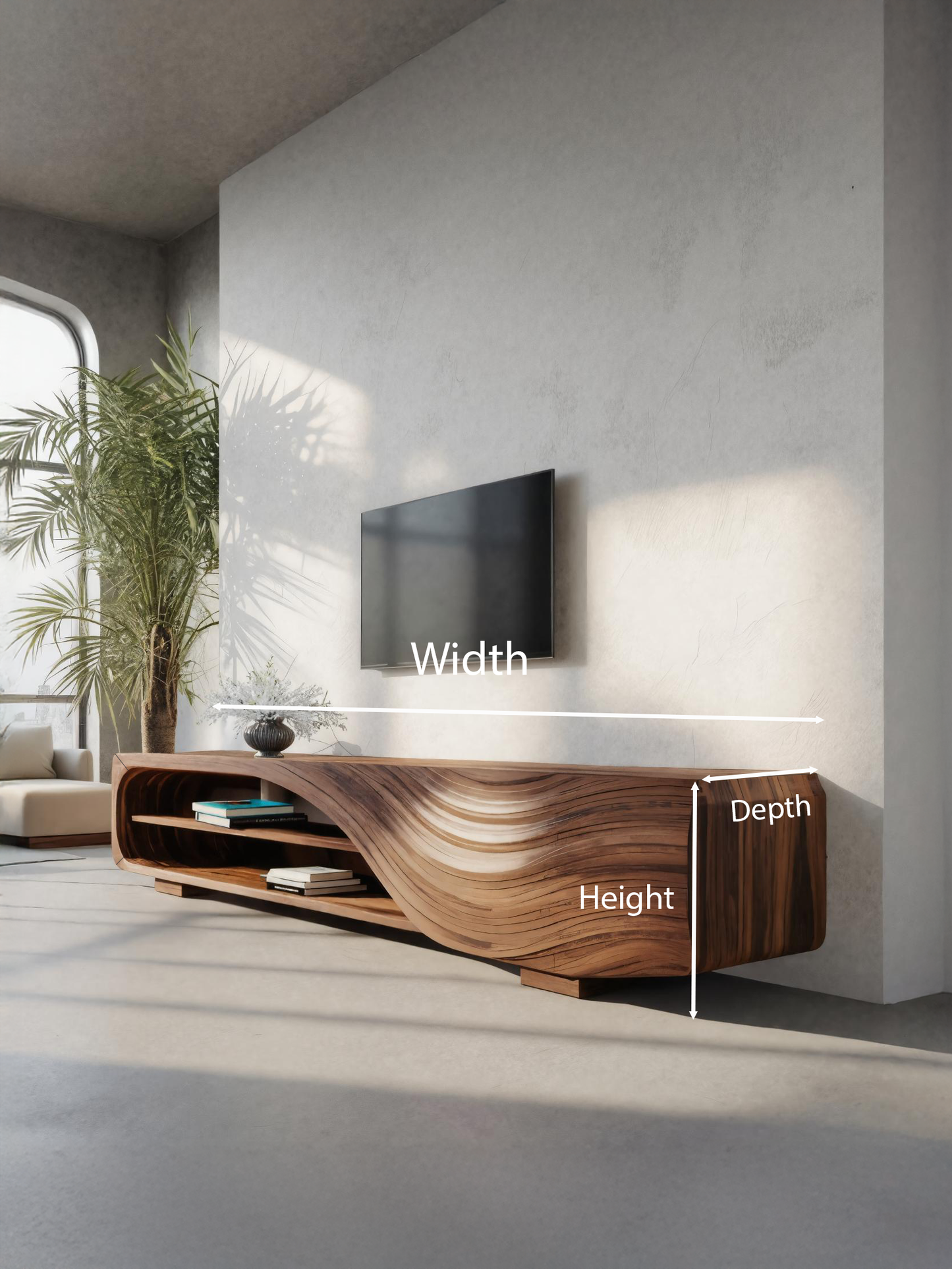 Modern TV Stand With Carved Wave Design For Living Room