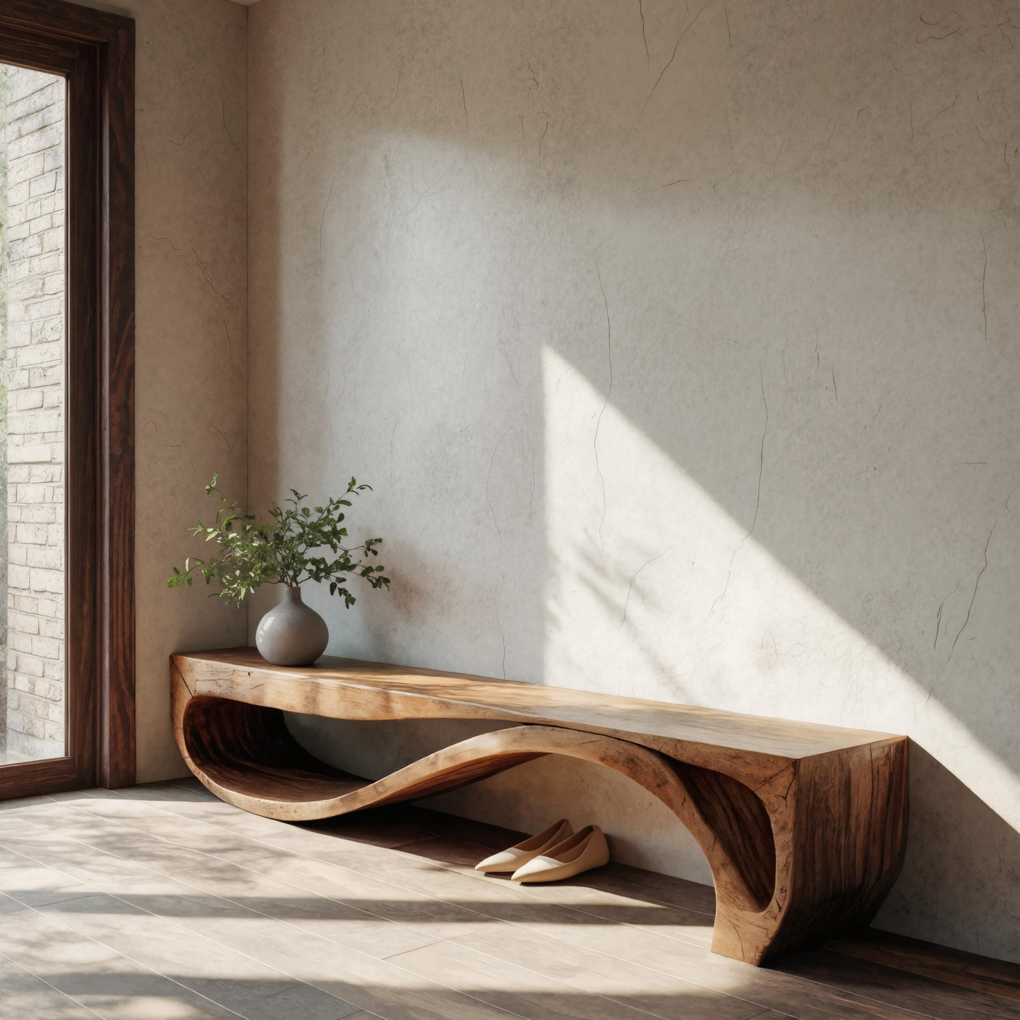 Sculptural Bench With Wave Design For Entryway