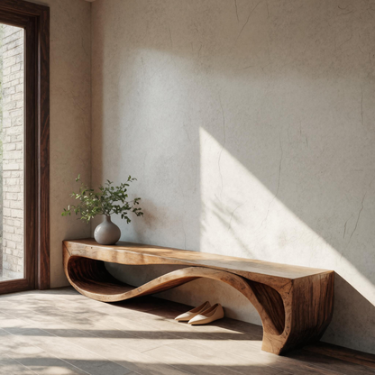 Sculptural Bench With Wave Design For Entryway
