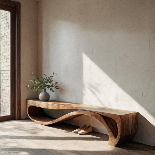 Sculptural Bench With Wave Design For Entryway