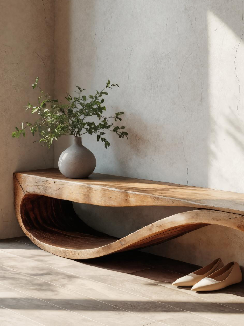 Sculptural Bench With Wave Design For Entryway