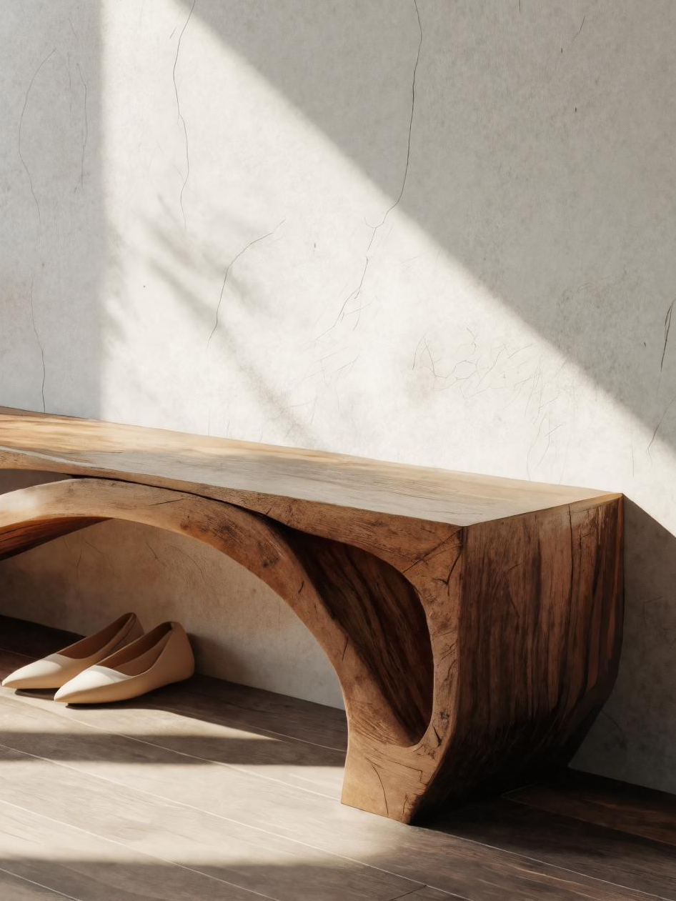 Sculptural Bench With Wave Design For Entryway
