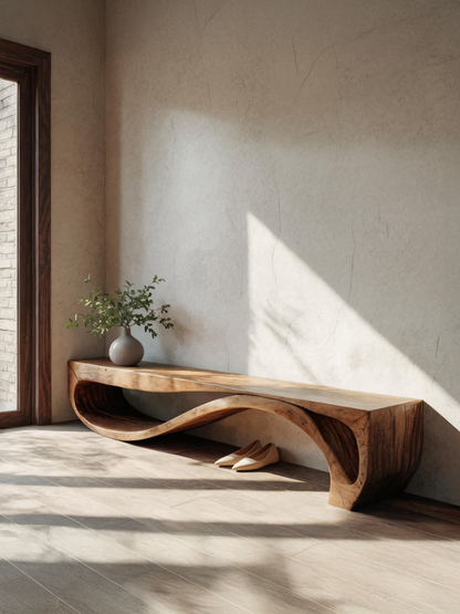 Sculptural Bench With Wave Design For Entryway