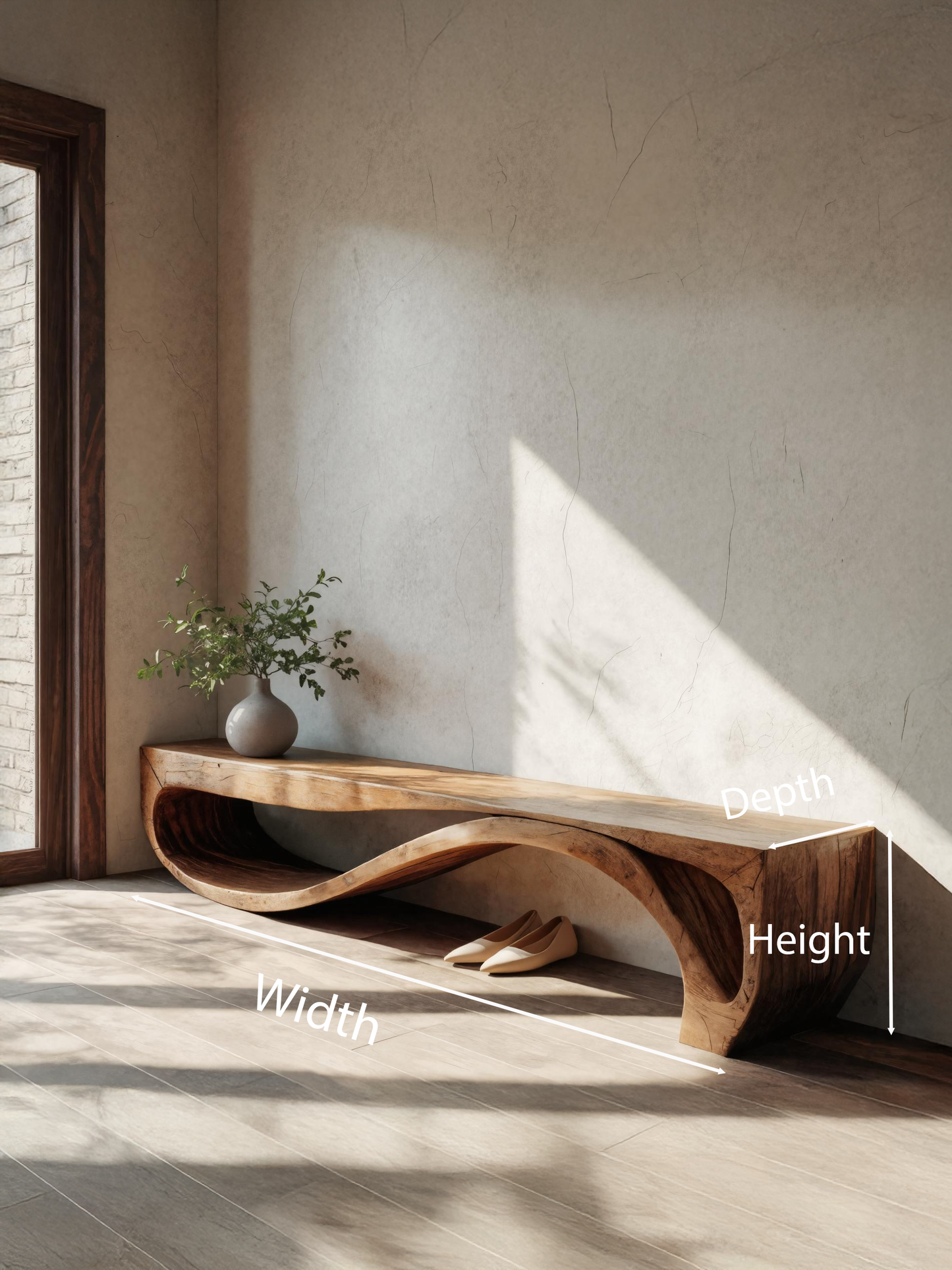Sculptural Bench With Wave Design For Entryway