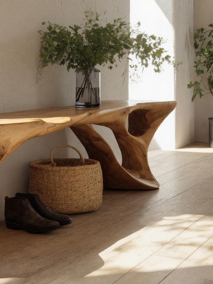 Sculptural Bench With Carved Design For Entryway