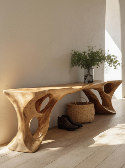 Sculptural Bench With Carved Design For Entryway