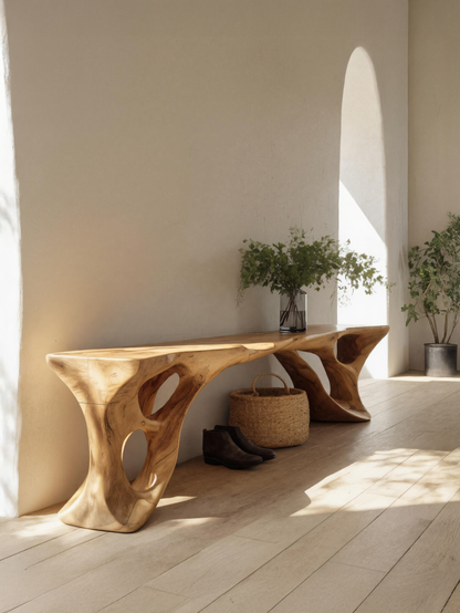 Sculptural Bench With Carved Design For Entryway
