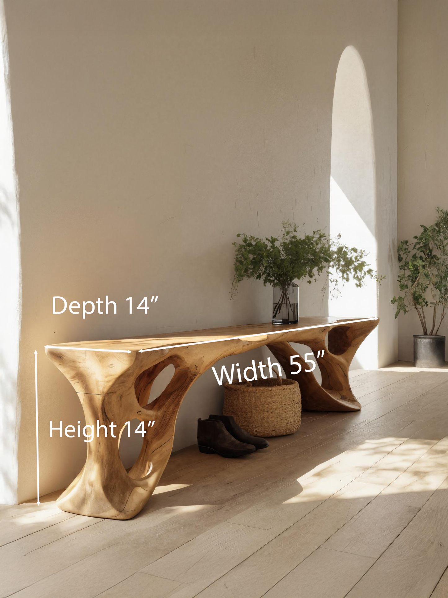 Sculptural Bench With Carved Design For Entryway