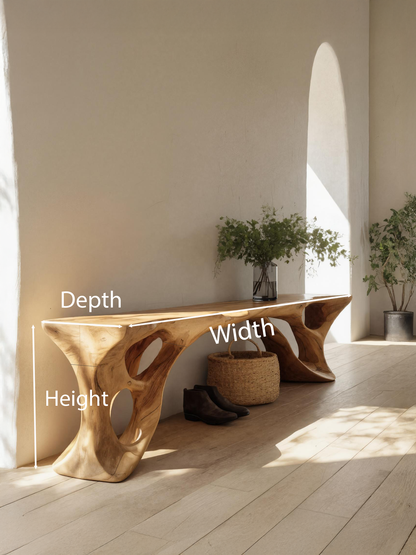 Sculptural Bench With Carved Design For Entryway