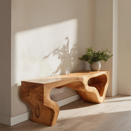 Sculptural Bench With Curved Carved Design For Entryway