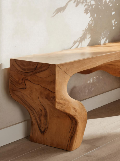 Sculptural Bench With Curved Carved Design For Entryway