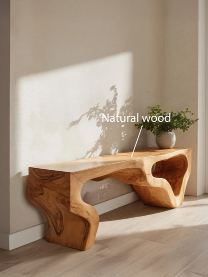 Sculptural Bench With Curved Carved Design For Entryway
