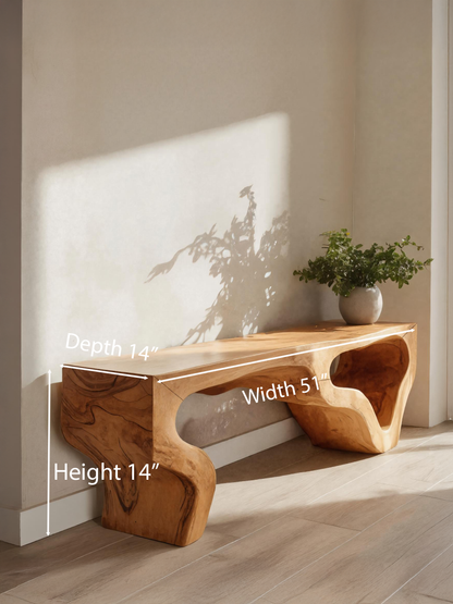 Sculptural Bench With Curved Carved Design For Entryway