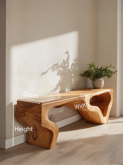 Sculptural Bench With Curved Carved Design For Entryway