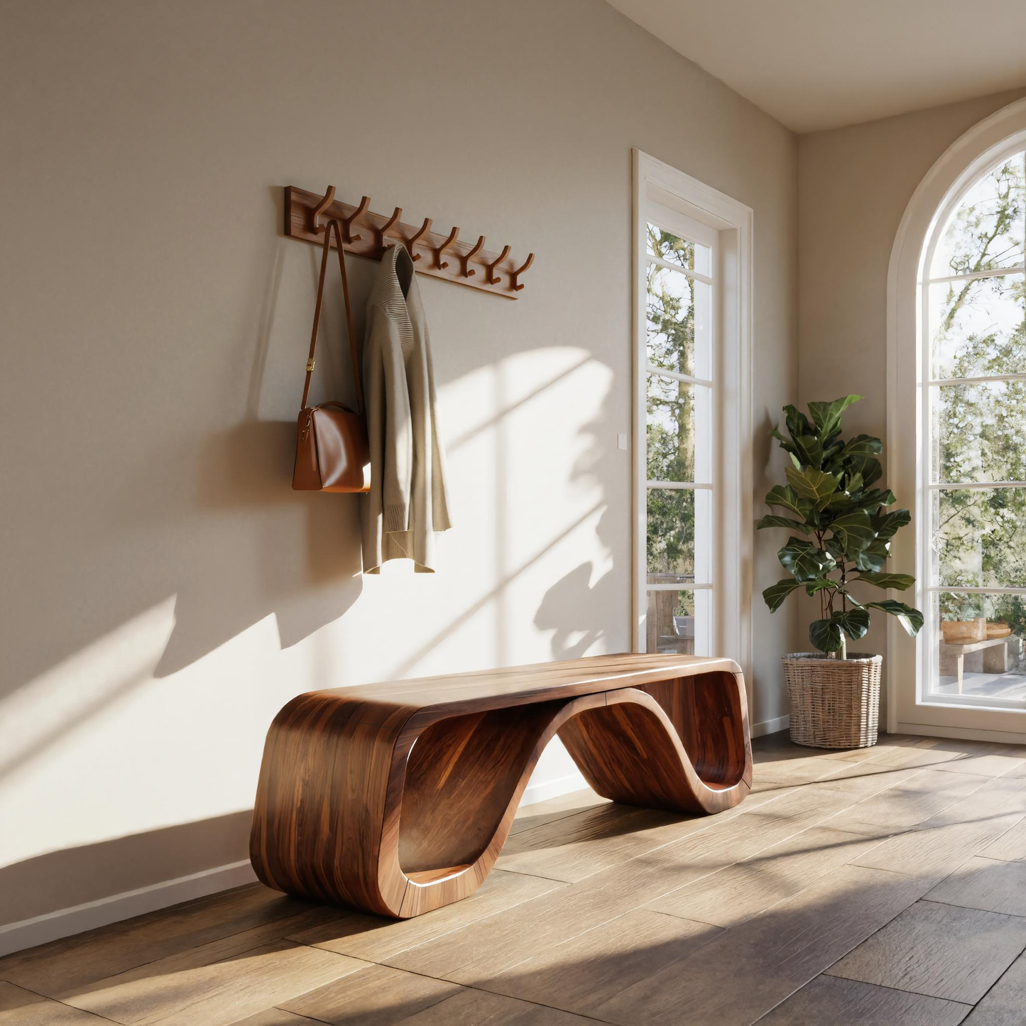 Modern Sculptural Bench With Curved Design For Hallway