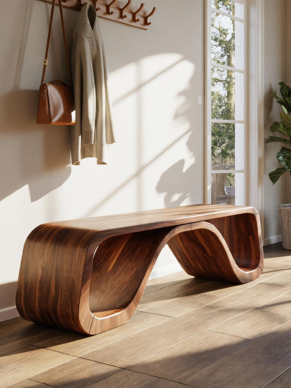 Modern Sculptural Bench With Curved Design For Hallway
