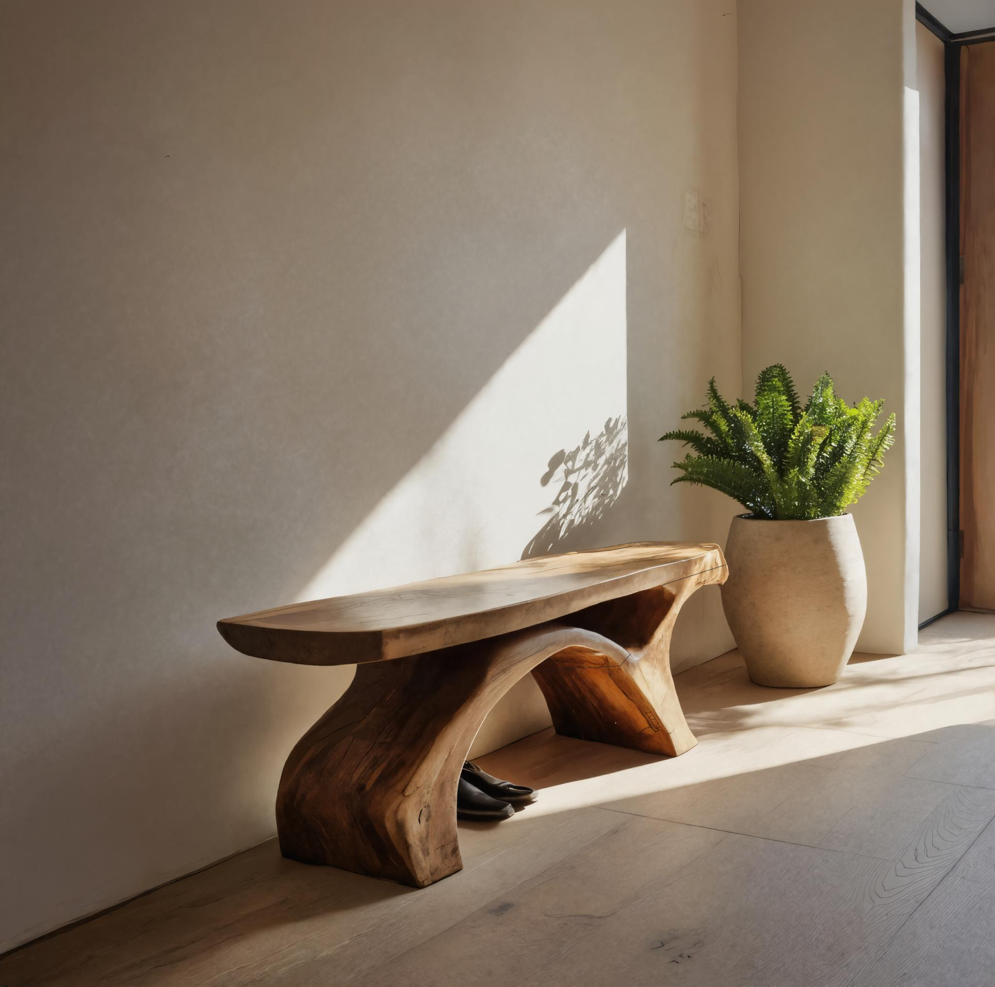Rustic Bench With Curved Base For Living Room