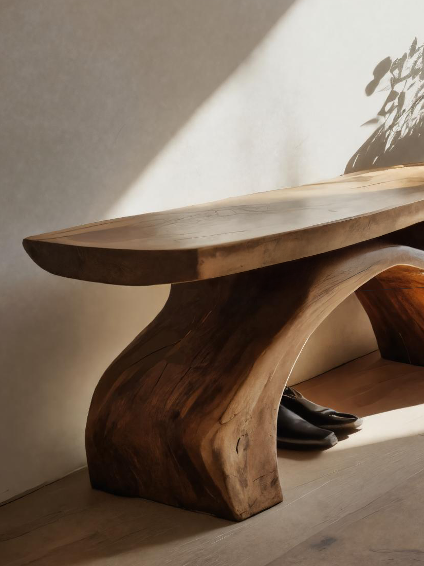 Rustic Bench With Curved Base For Living Room