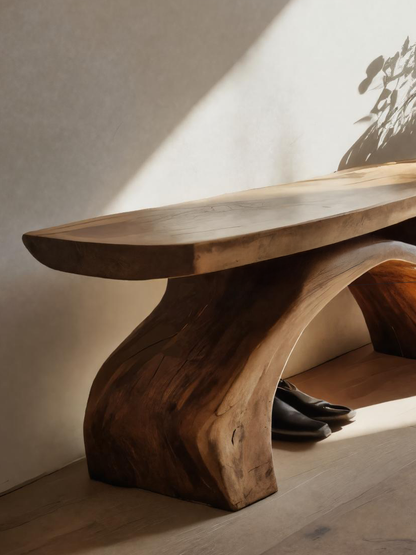 Rustic Bench With Curved Base For Living Room