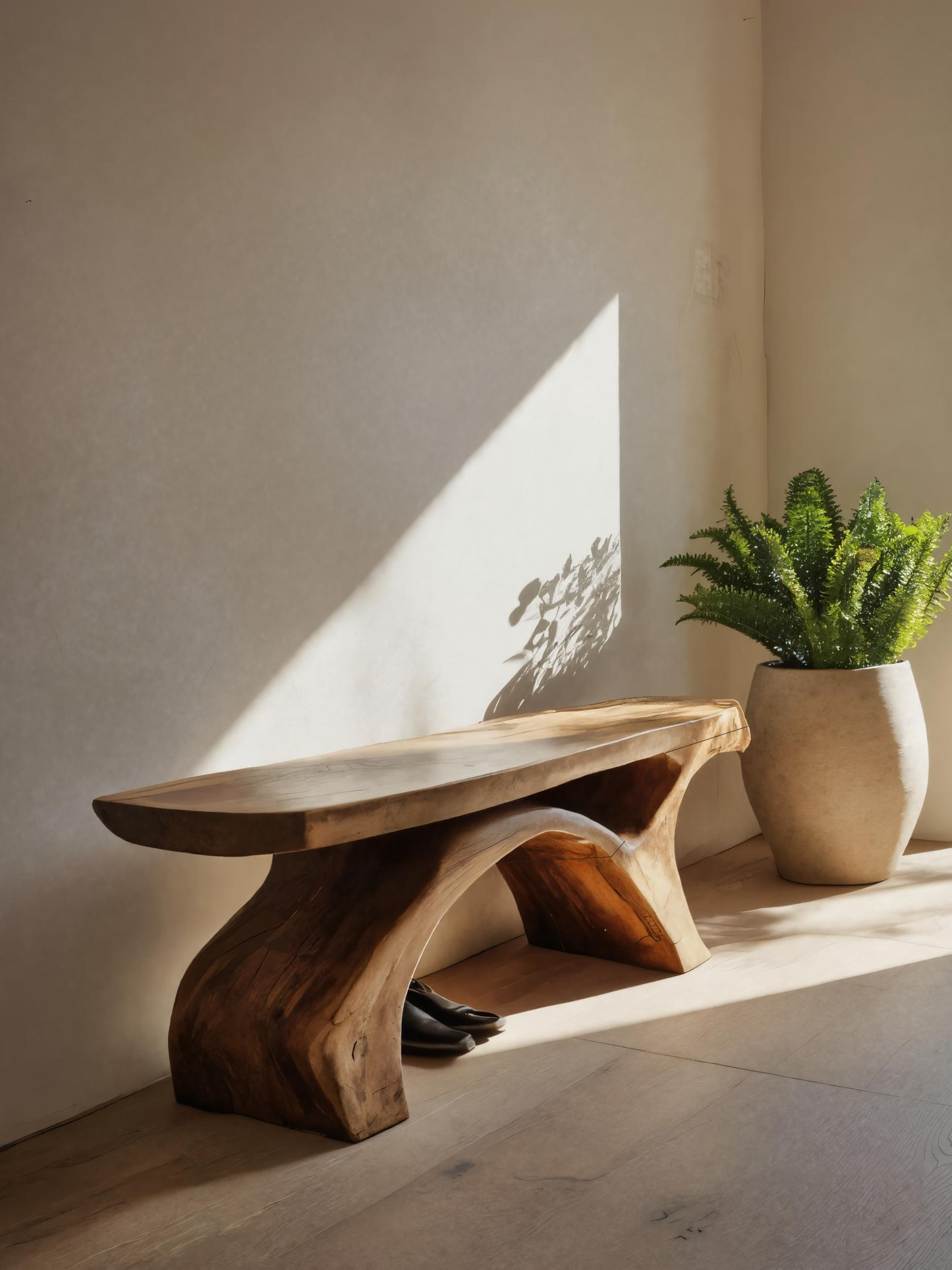 Rustic Bench With Curved Base For Living Room