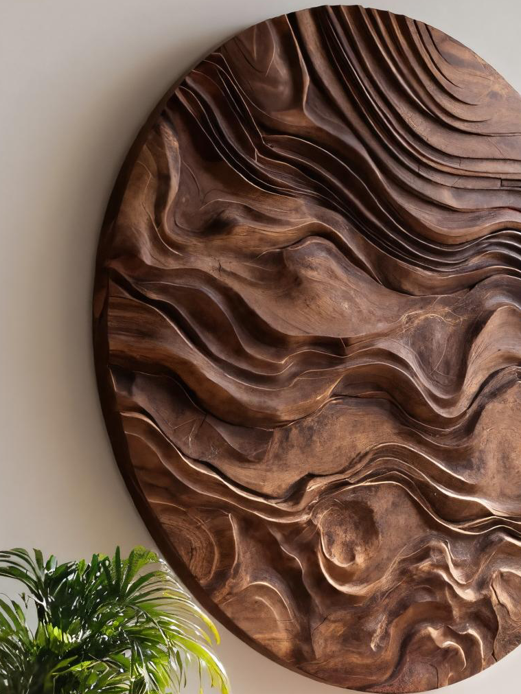 Round Wall Art With Wave Design For Living Room