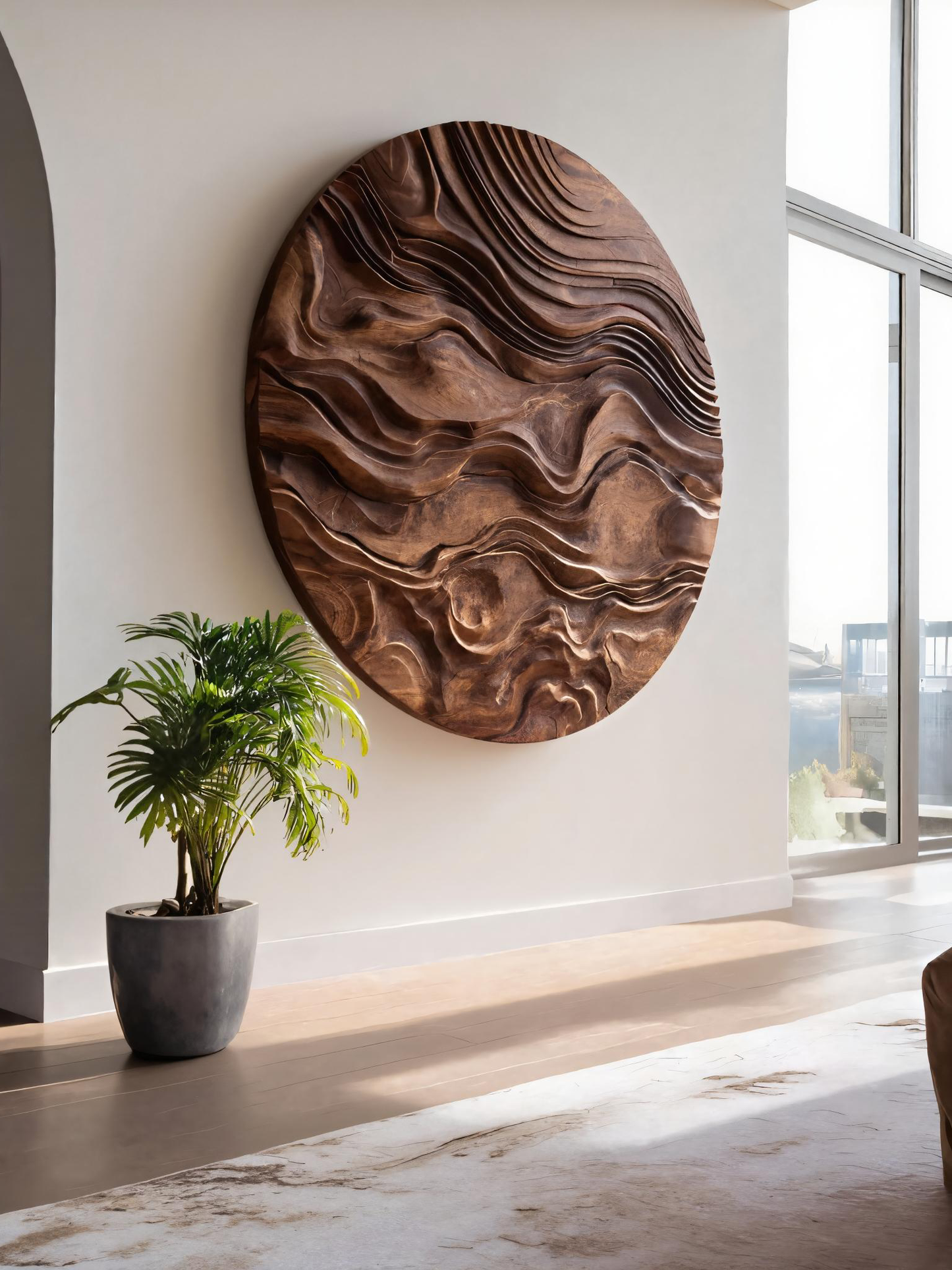 Round Wall Art With Wave Design For Living Room