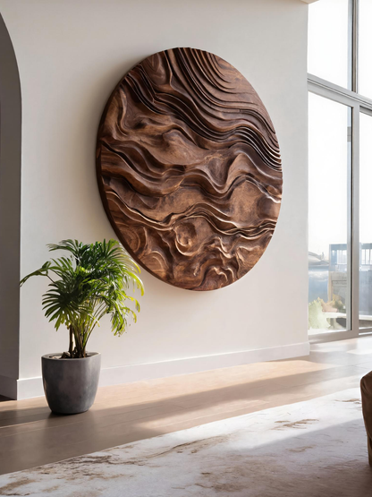 Round Wall Art With Wave Design For Living Room