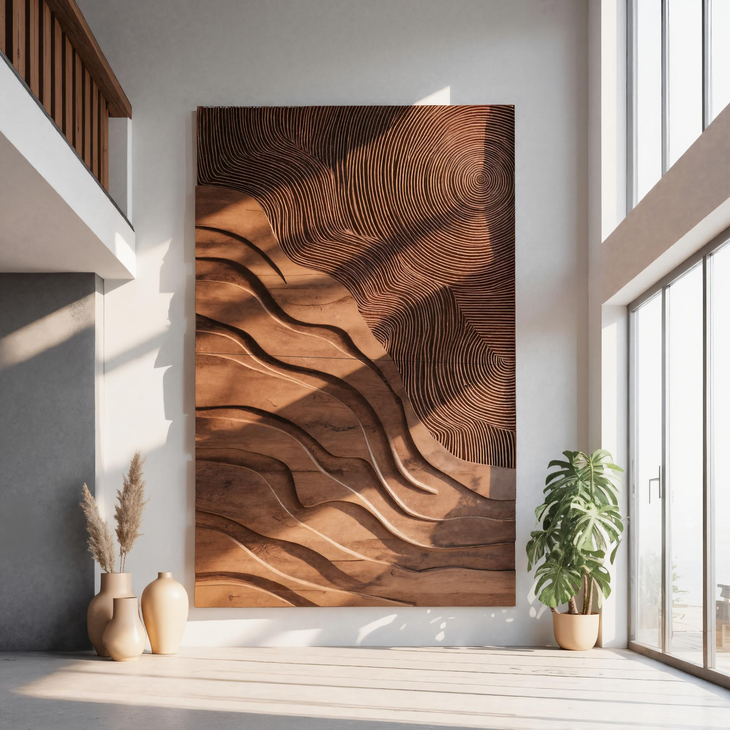 Sculptural Carved Wall Art With Wave Patterns For Living Room