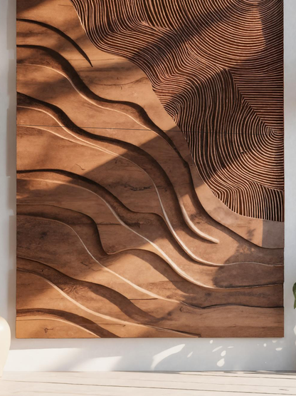Sculptural Carved Wall Art With Wave Patterns For Living Room