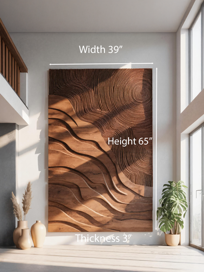 Sculptural Carved Wall Art With Wave Patterns For Living Room