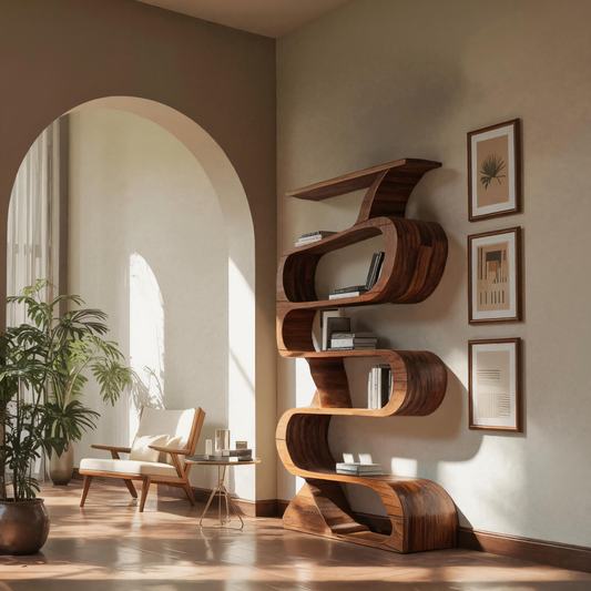 Modern Bookshelf With Curved Design For Living Room