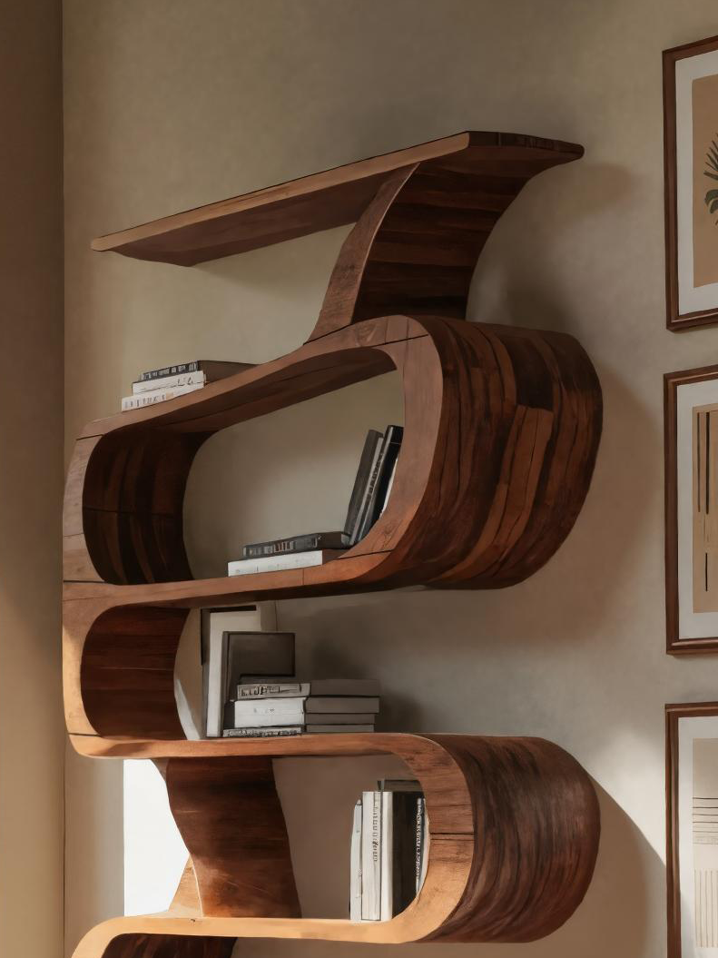 Modern Bookshelf With Curved Design For Living Room