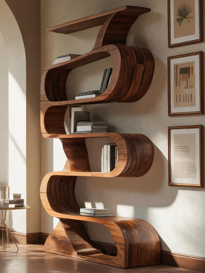 Modern Bookshelf With Curved Design For Living Room