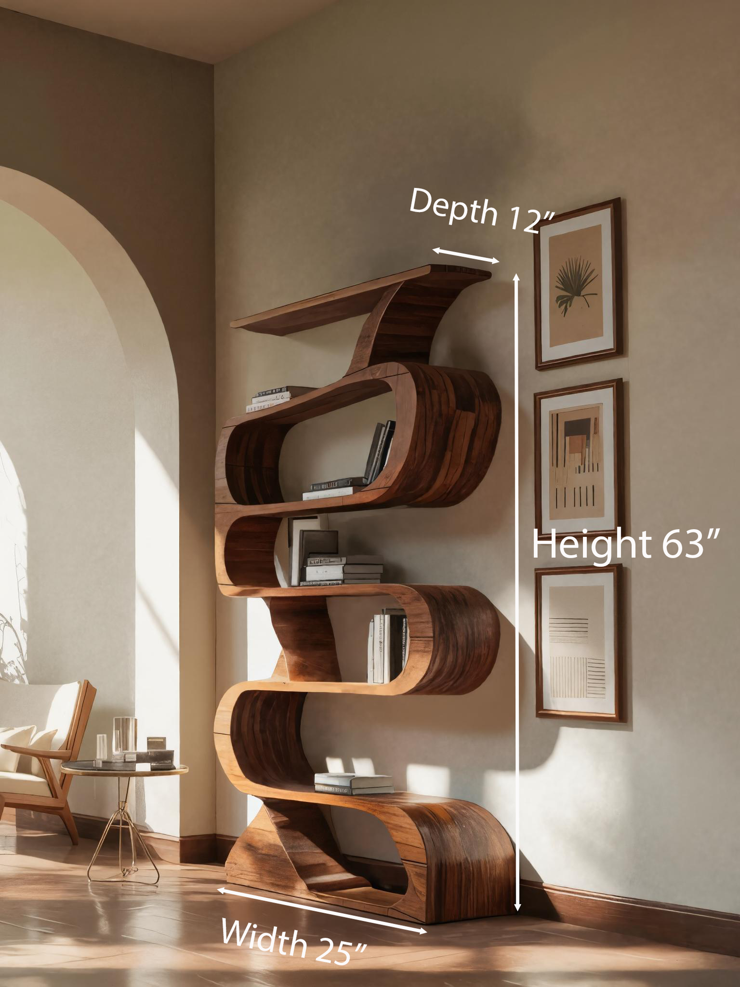 Modern Bookshelf With Curved Design For Living Room