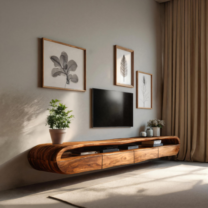 Modern Floating TV Console With Rounded Design For Living Room