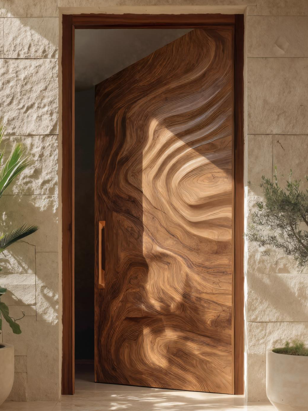 Artistic Sculptural Front Door With Wave Design For Entryway