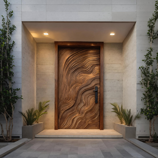 Sculptural Door With Flowing 3D Wave Pattern For Entryway