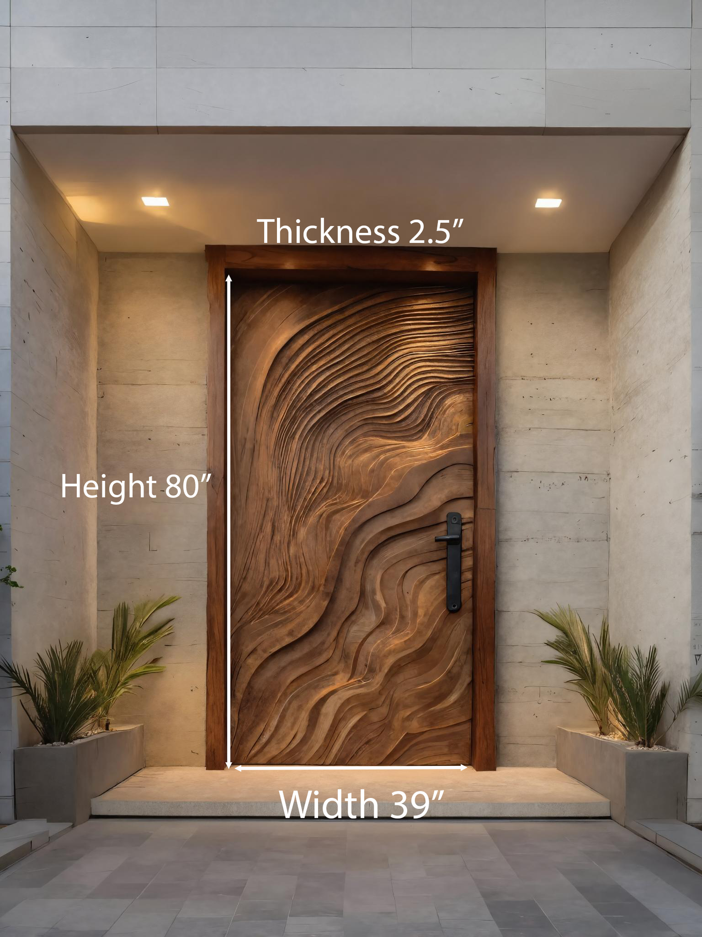 Sculptural Door With Flowing 3D Wave Pattern For Entryway