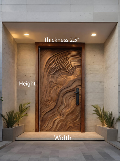 Sculptural Door With Flowing 3D Wave Pattern For Entryway