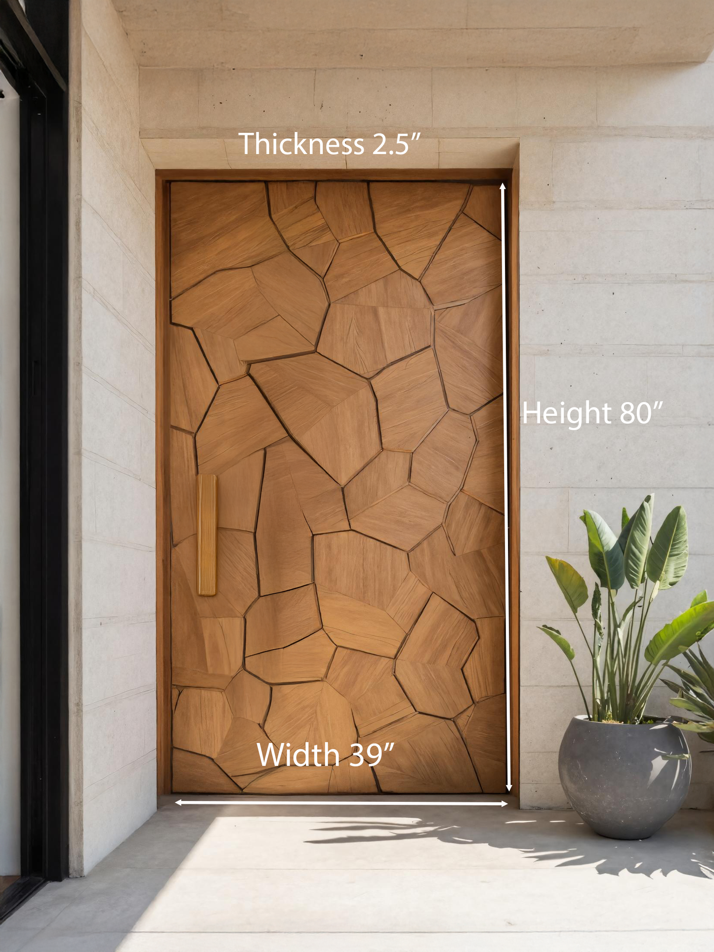 Carved Door With Geometric Polygon Pattern For Entryway