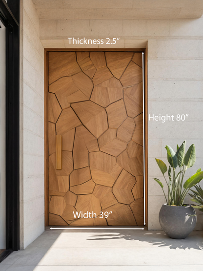 Carved Door With Geometric Polygon Pattern For Entryway