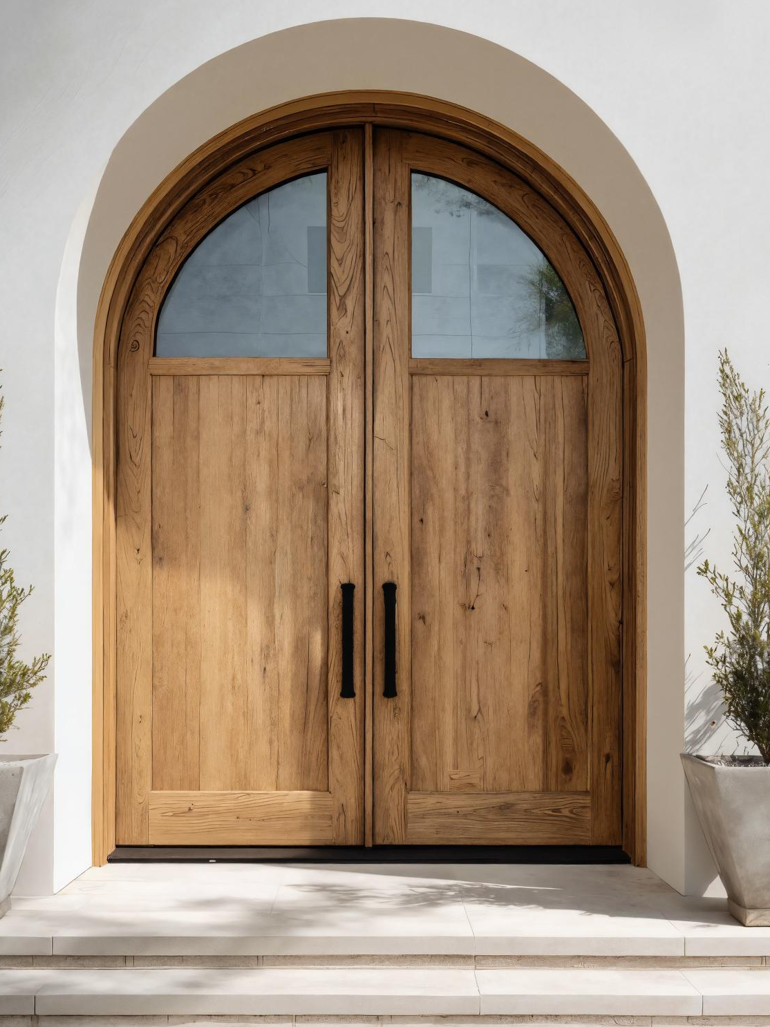 Modern Arched Double Front Door With Glass Panels For Entryway